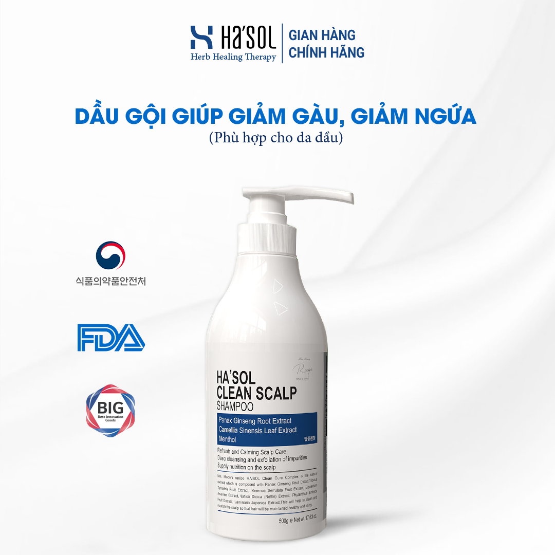 Dầu Gội Chống Gàu Nấm Ngứa, Cung Cấp Dưỡng Chất Cho Da Đầu Dầu, Tóc Mỏng Và Yếu Ha’sol Clean Scalp 500g
